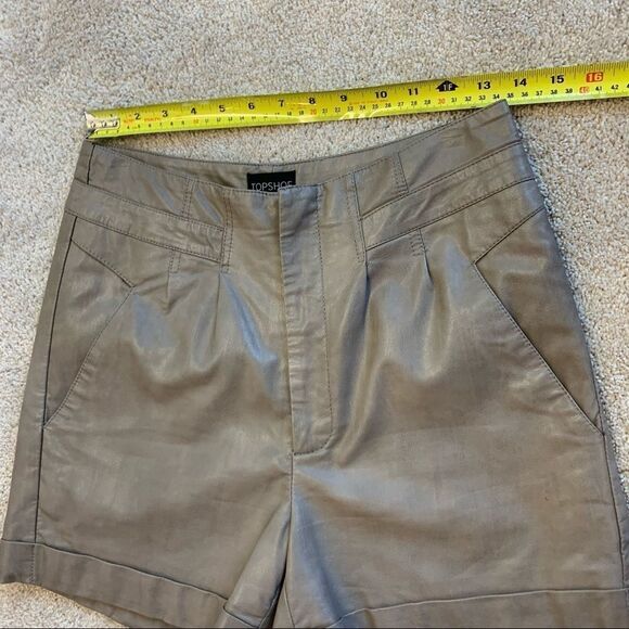 Topshop Taupe faux leather shorts Sz 6 - Picture 6 of 8